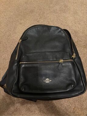 COACH Large Charlie Backpack Black Pebbled Leather Gold Hardware F29004